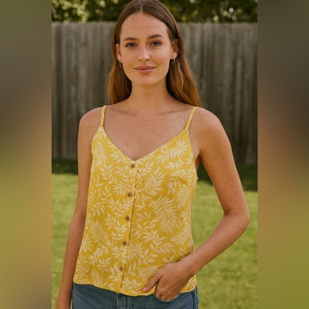 Mine Anthropologie Gold White Cami Camisole Top Tank Vacation NWT M #2396